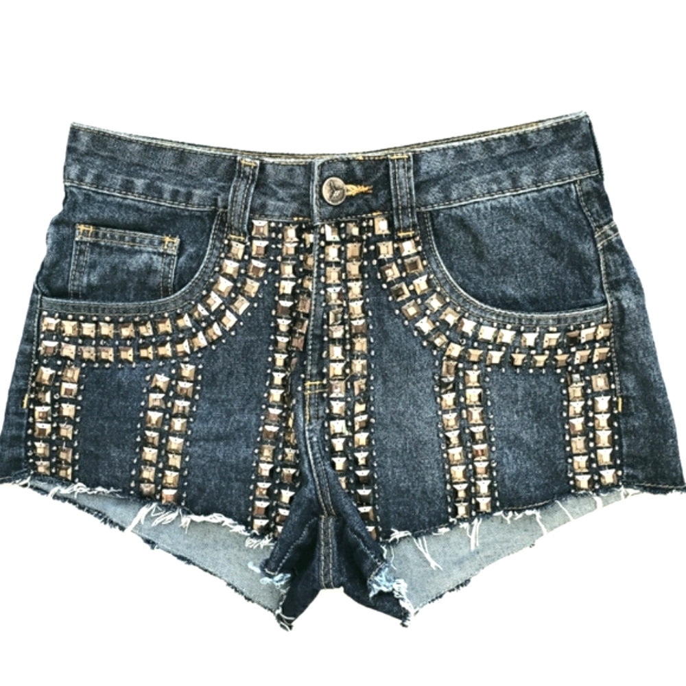 Afghan Highrise Jean Shorts w/Studs & Fray Hem
